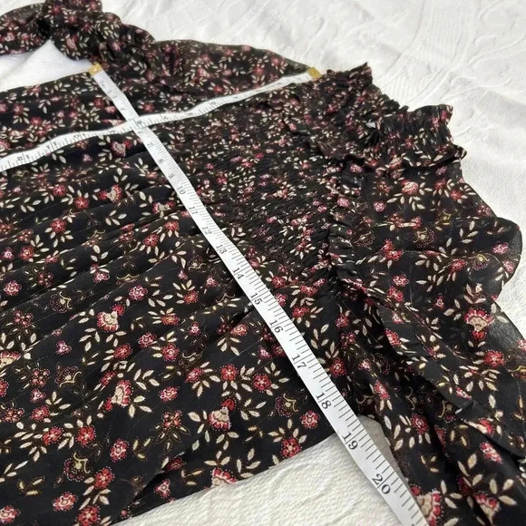 Daniel Rainn Black Floral Metallic Long Sleeve Sheer Layered Blouse Size PS - Picture 4 of 13